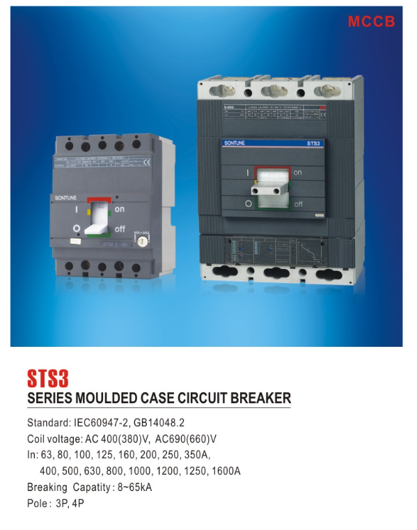 High Breaking Capacity MCCB Circuit Breaker 3P / 4P AC 400V Coil Voltage