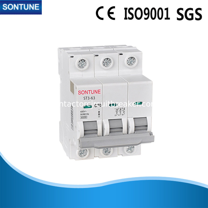 3P Type D MCB Main Circuit Breaker , Normal Voltage Thermal