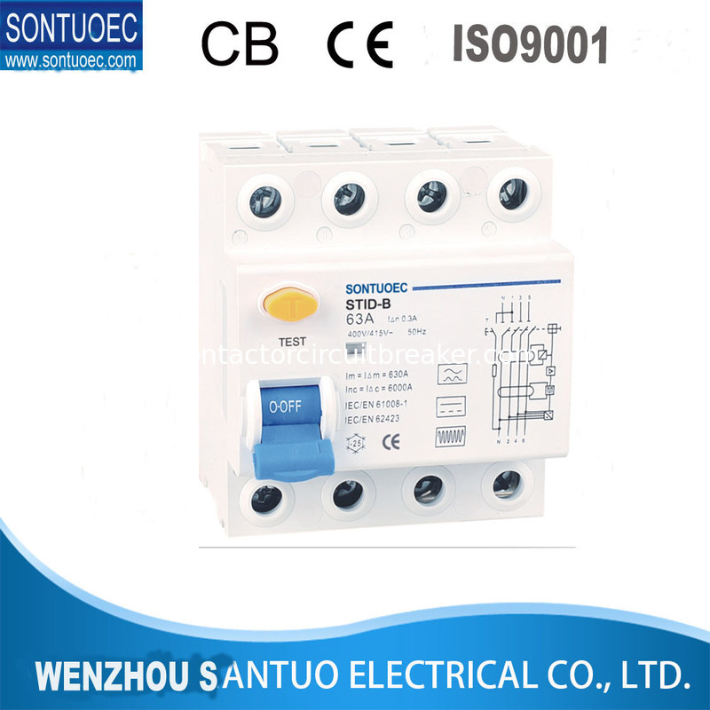 4 Pole B model RCCB Residual Current Circuit Breaker RCCB , 6KA Smart ...