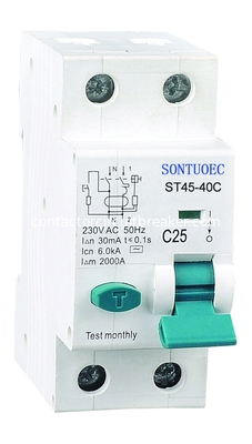 Electrical type 2P(1P+N) 6KA Series RCBO 36mm width  Residual Current Circuit Breaker with overload current protection