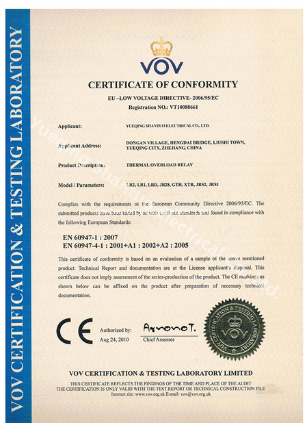 China WENZHOU SANTUO ELECTRICAL CO.,LTD. Certification